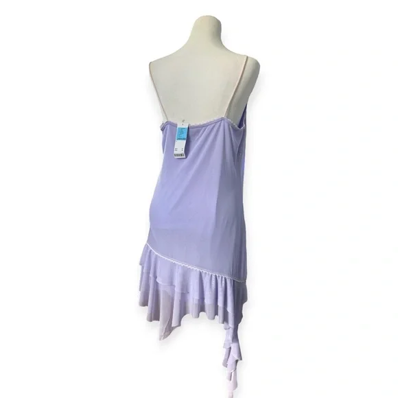 NWT UO Micro Lilac Lavender Purple Mesh Mini Fairy Dress Asymmetrical Hem XL Y2K - Picture 2 of 7